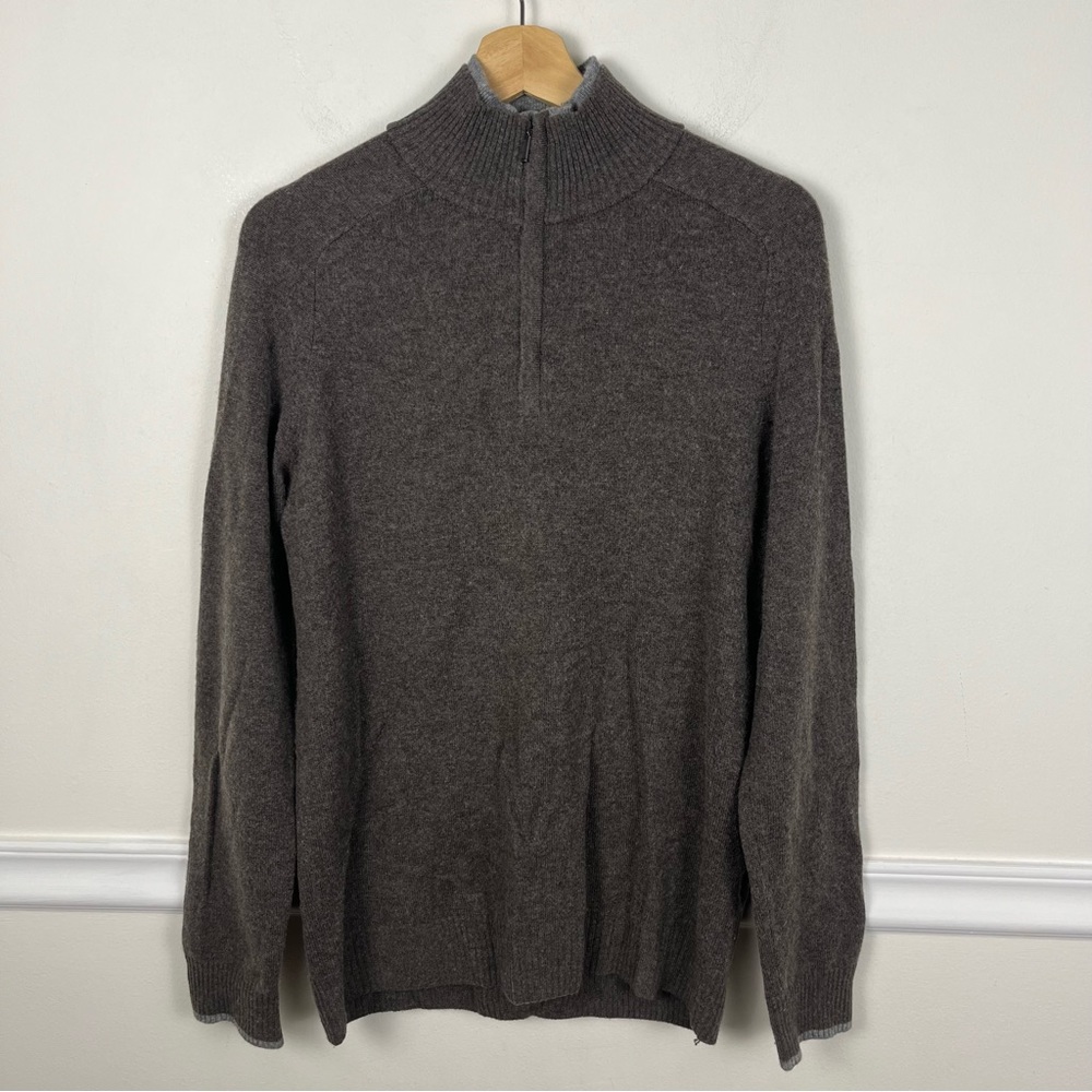 Maddison Brown Gray Quarter Zip Cashmere Merino Wool‎ Sweater Size Small Men’s